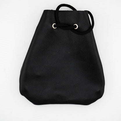 Black Leather Drawstring Pouch