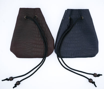 Gator Style Leather Drawstring Pouch