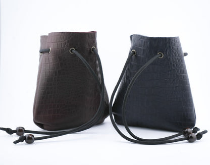 Gator Style Leather Drawstring Pouch