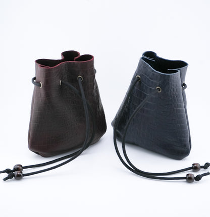 Gator Style Leather Drawstring Pouch